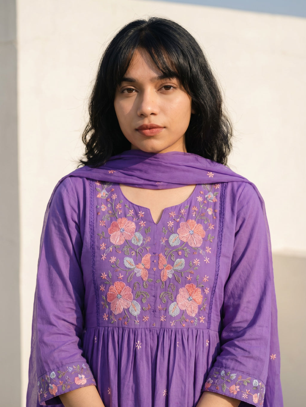 Philauri Women Floral Embroidered Empire Thread Work Pure Cotton Kurta with Trousers & With Dupatta
