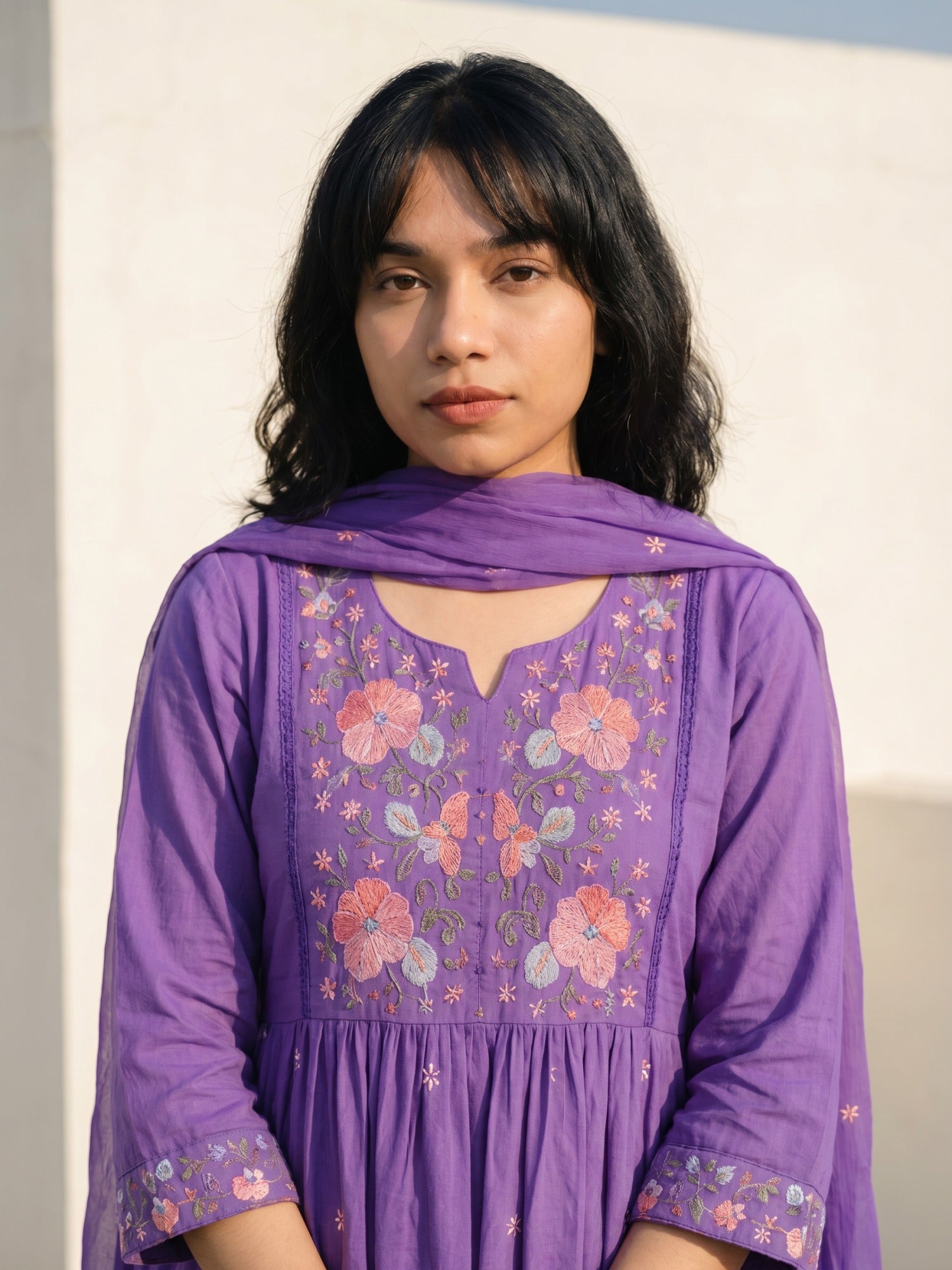 Philauri Women Floral Embroidered Empire Thread Work Pure Cotton Kurta with Trousers & With Dupatta