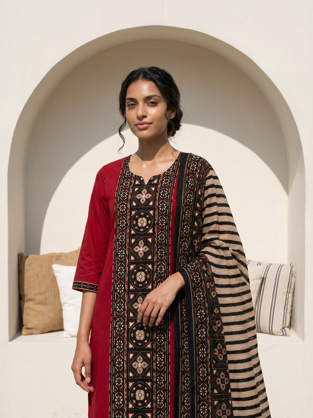 Philauri Women Ethnic Motifs Embroidered Regular Pure Cotton Kurta with Trousers & With Dupatta