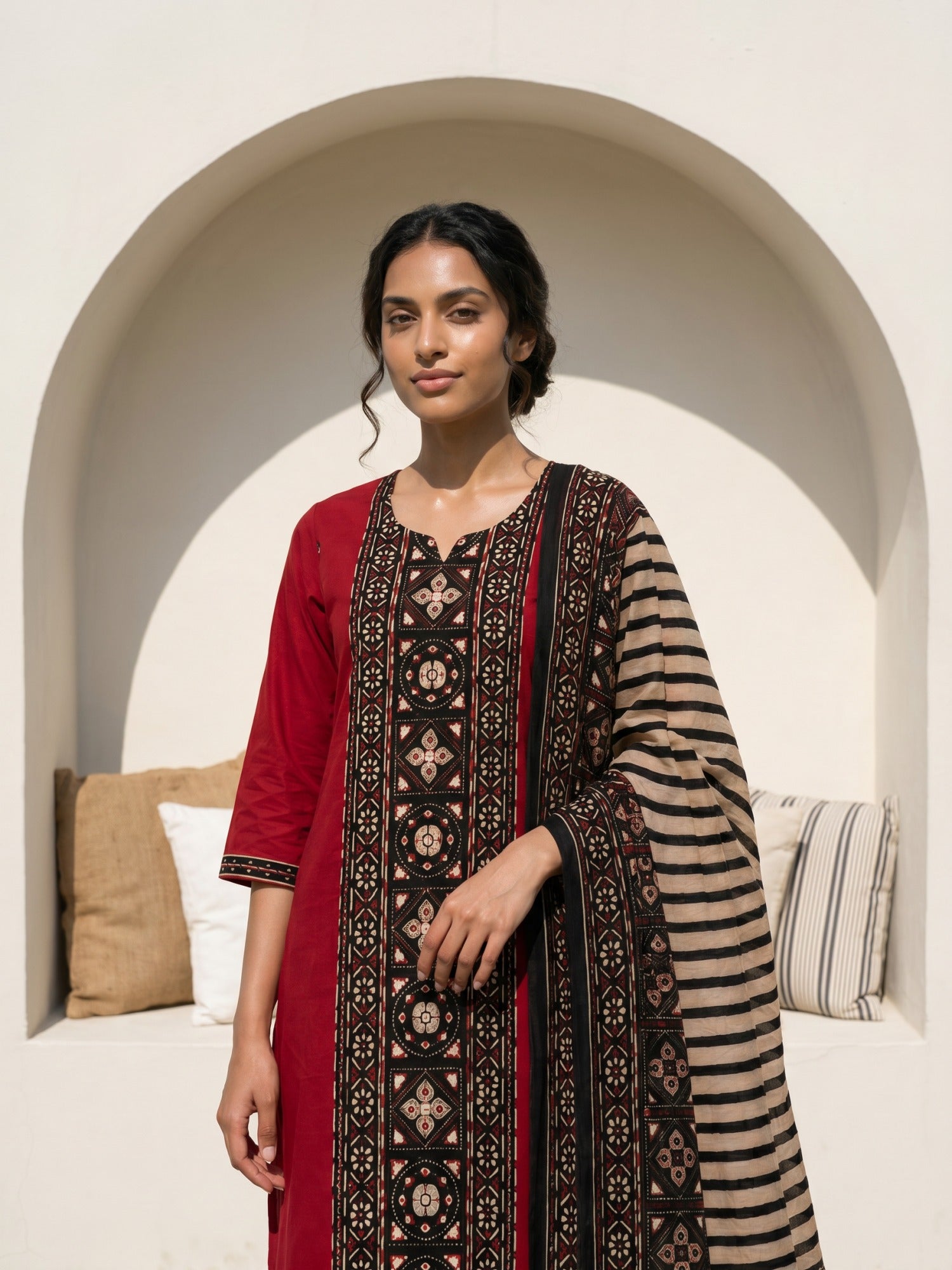 Philauri Women Ethnic Motifs Embroidered Regular Pure Cotton Kurta with Trousers & With Dupatta