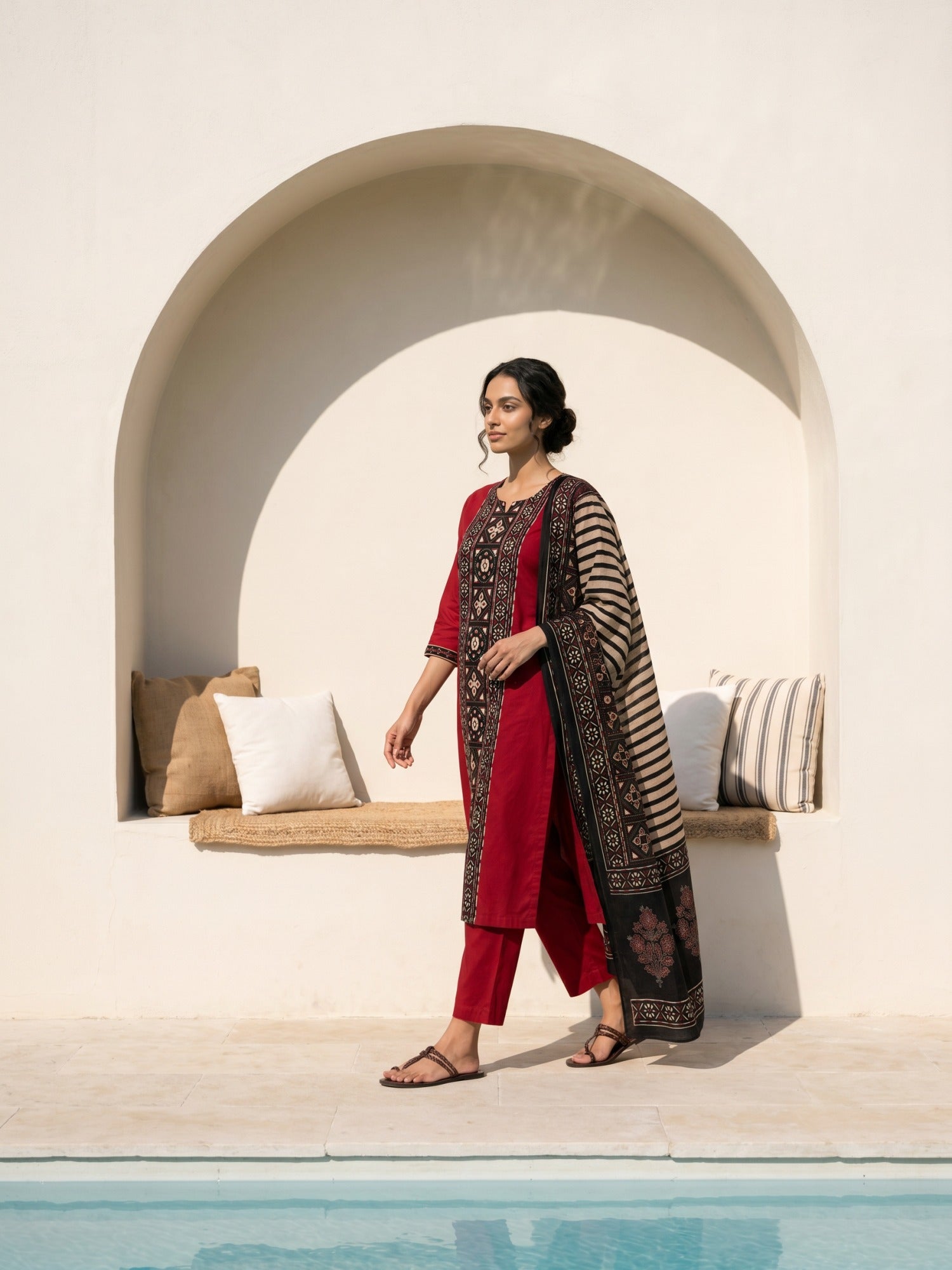 Philauri Women Ethnic Motifs Embroidered Regular Pure Cotton Kurta with Trousers & With Dupatta