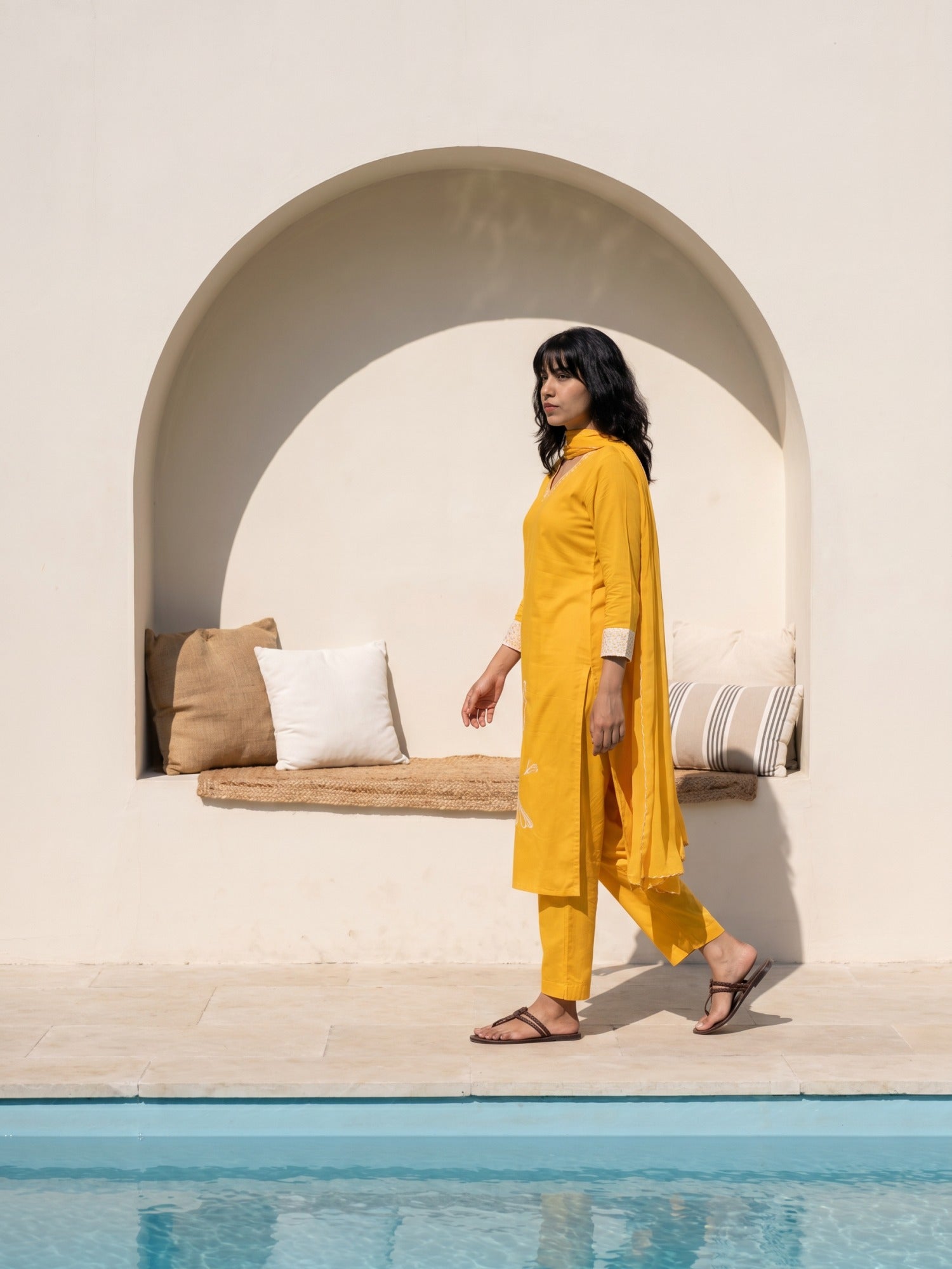Philauri Women Ethnic Motifs Embroidered Regular Thread Work Pure Cotton Kurta with Trousers & With Dupatta