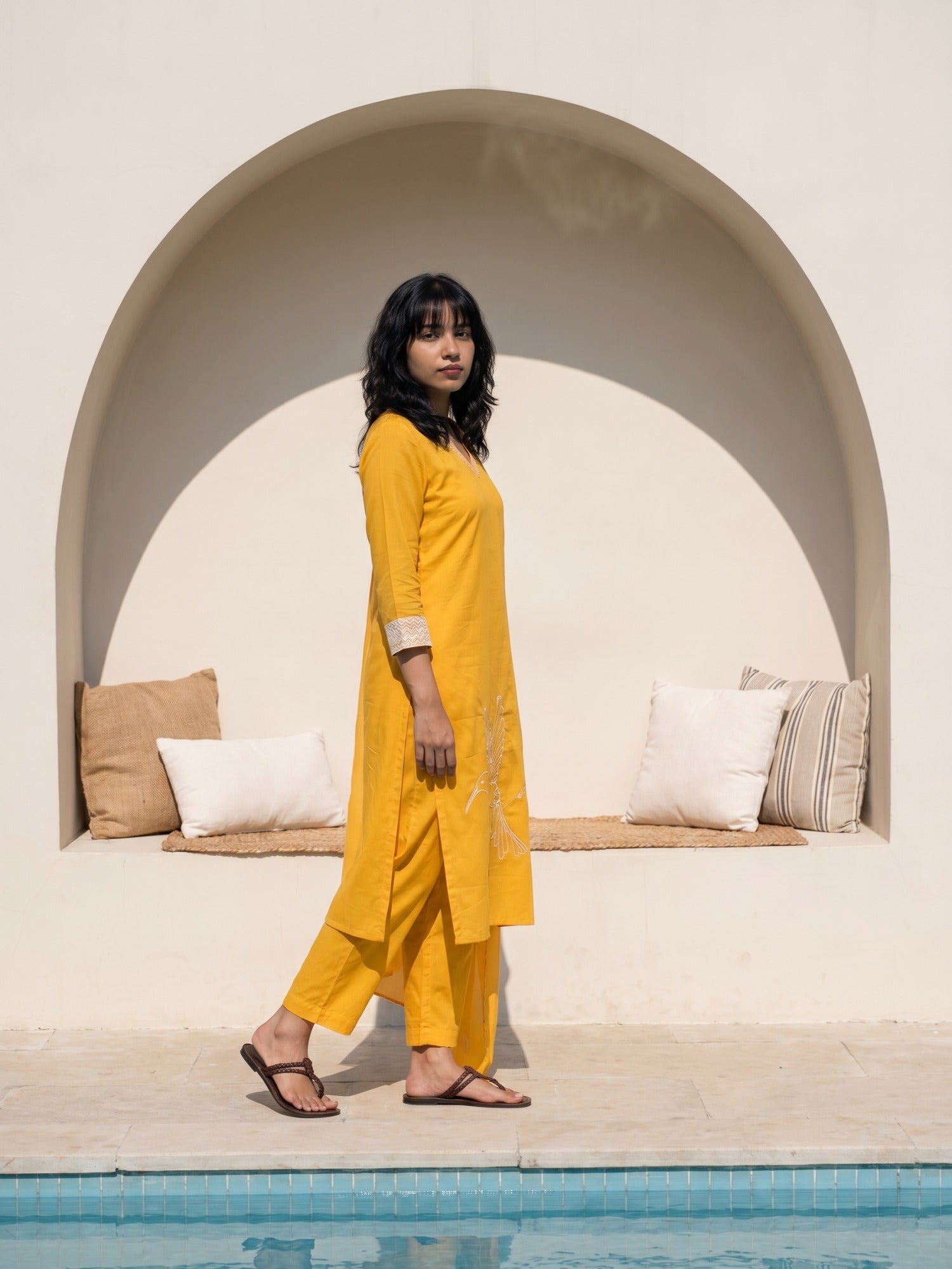 Philauri Women Ethnic Motifs Embroidered Regular Thread Work Pure Cotton Kurta with Trousers & With Dupatta