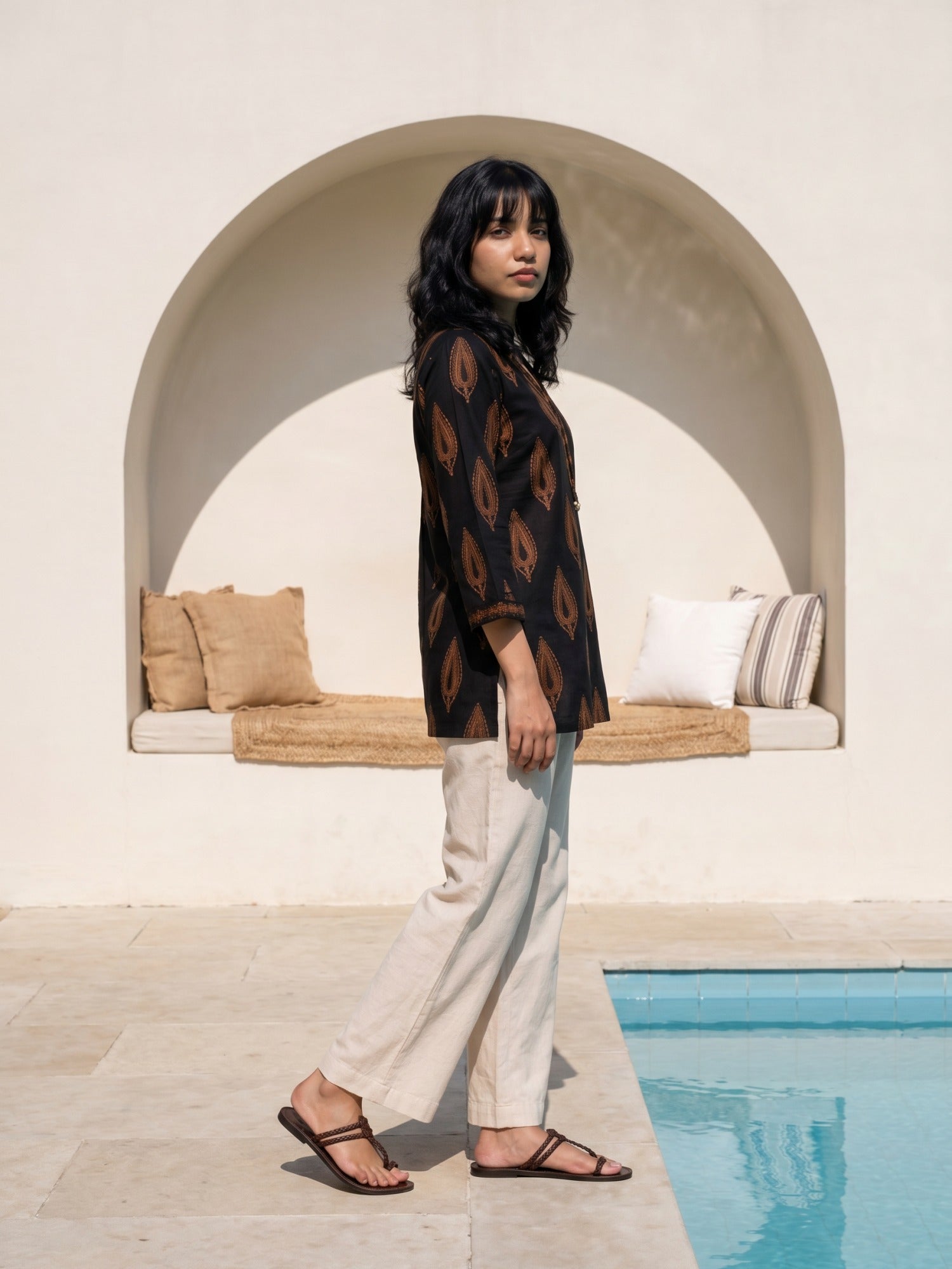 Philauri Ethnic Motifs Printed V-Neck Pure Cotton Kurti