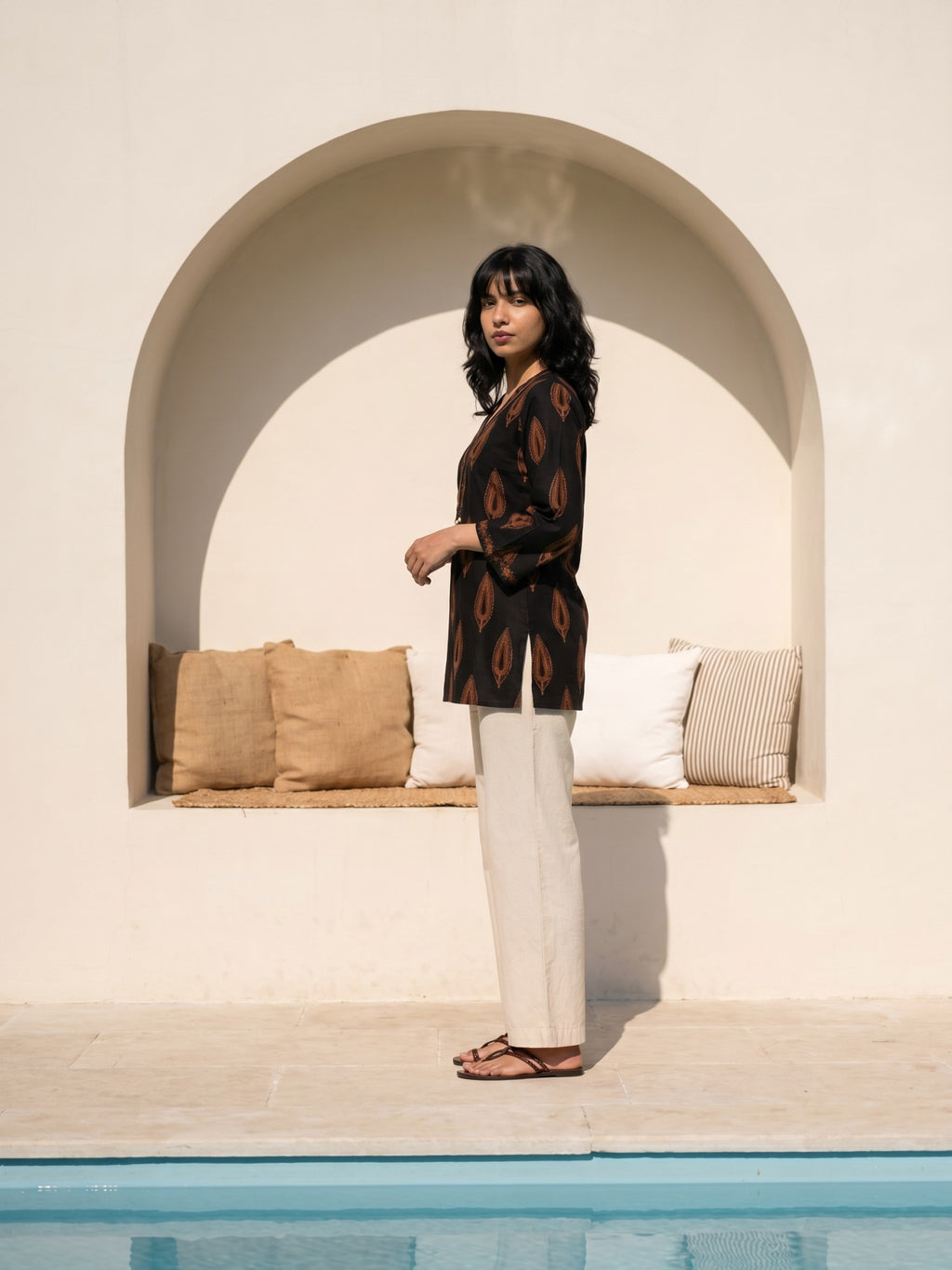 Philauri Ethnic Motifs Printed V-Neck Pure Cotton Kurti