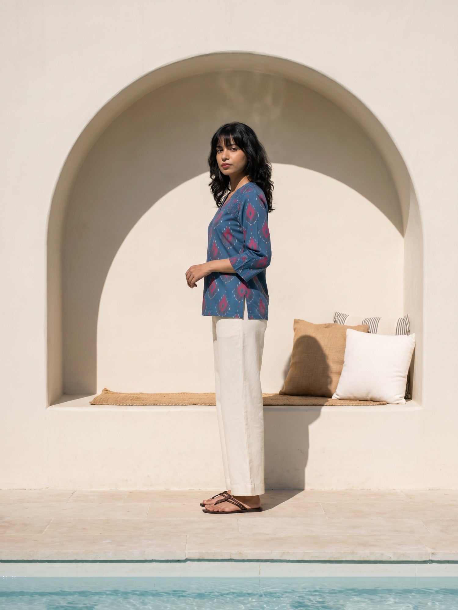 Philauri Ethnic Motifs Printed V-Neck Pure Cotton Kurti