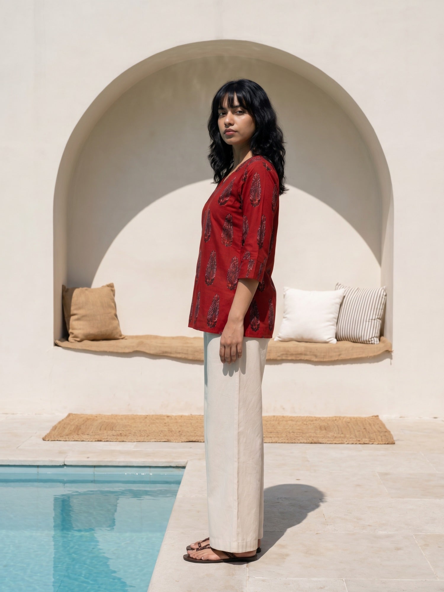 Philauri Ethnic Motifs Printed V-Neck Pure Cotton Kurti