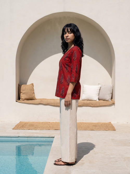 Philauri Ethnic Motifs Printed V-Neck Pure Cotton Kurti