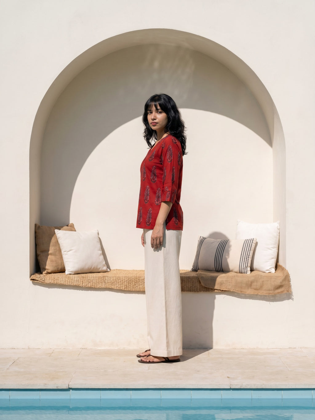 Philauri Ethnic Motifs Printed V-Neck Pure Cotton Kurti