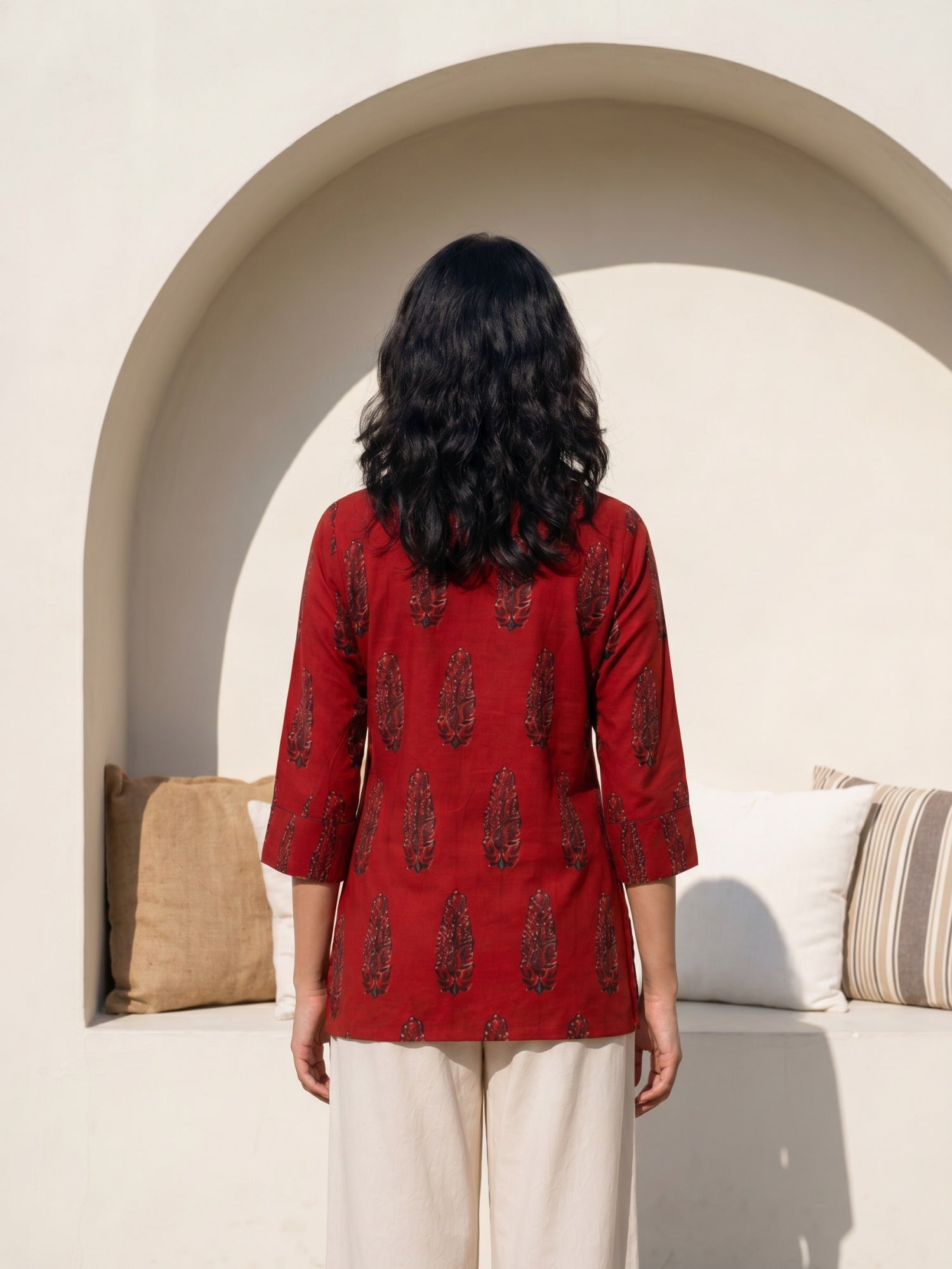 Philauri Ethnic Motifs Printed V-Neck Pure Cotton Kurti