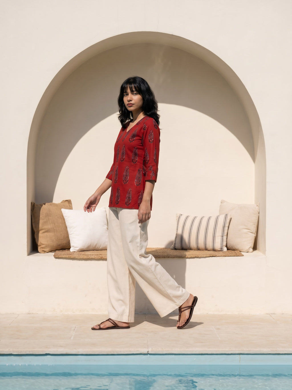 Philauri Ethnic Motifs Printed V-Neck Pure Cotton Kurti