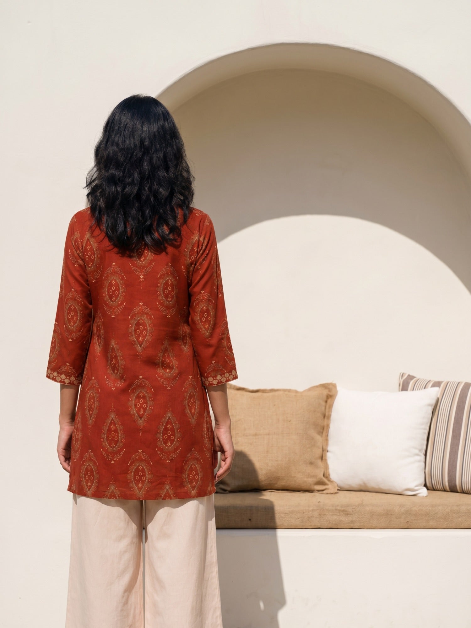 Philauri Ethnic Motifs Printed V-Neck Sequinned Pure Cotton Sequinned Kurti