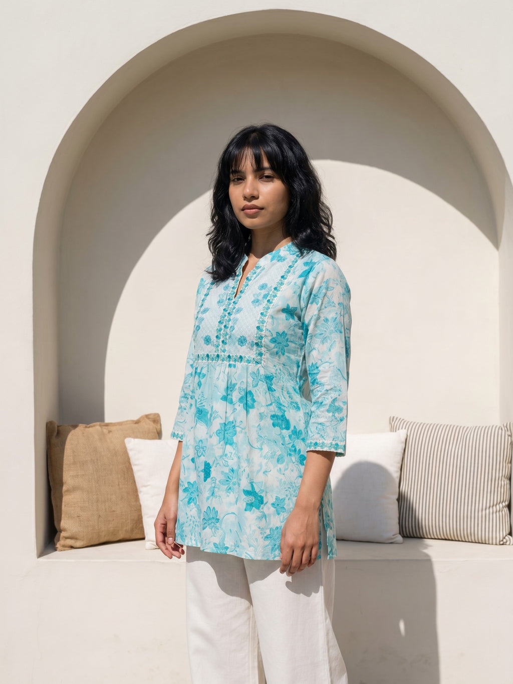 Philauri Floral Printed Pure Cotton Empire Kurti