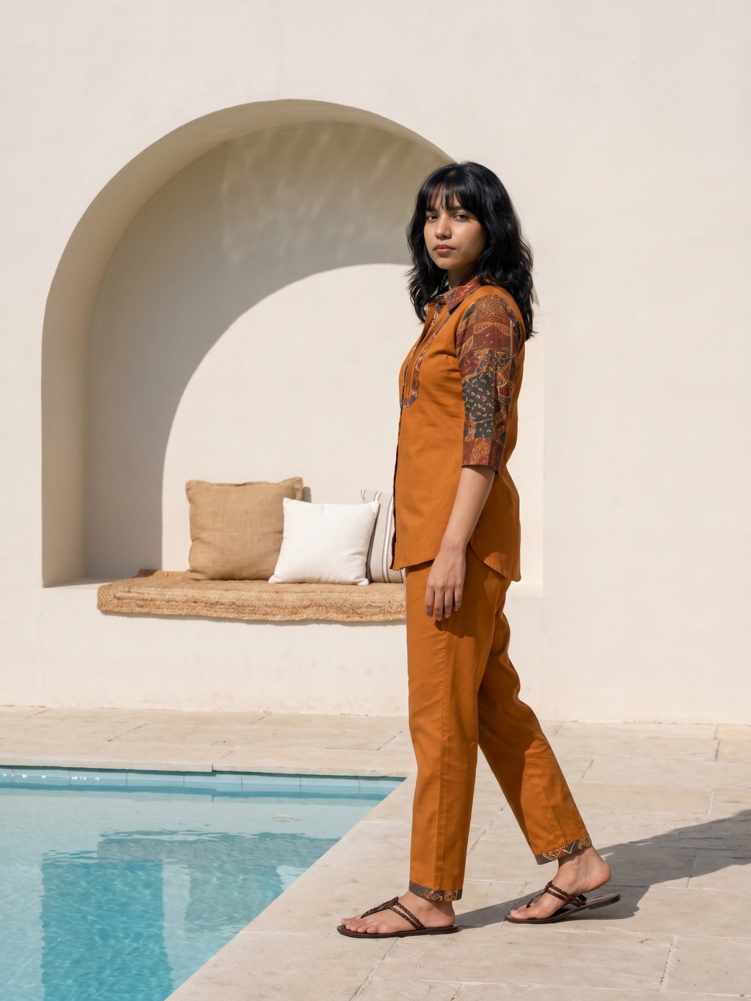 Philauri Brown Printed Tunic Shirt with Trousers